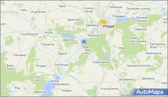 mapa Stary Młyn, Stary Młyn gmina Przytyk na mapie Targeo